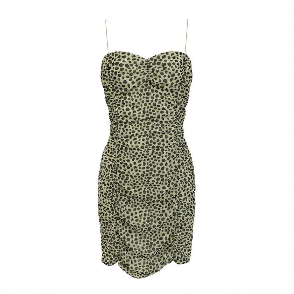 TIC TOC Women Green Animal Print Ruched Spaghetti Strap Mini Dress Size M